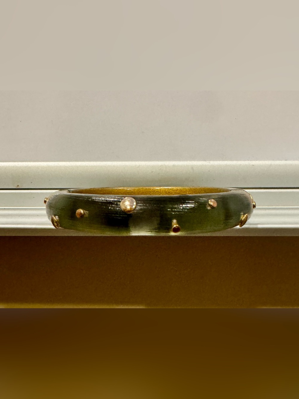 Alexis Bittar Olive Green Studded Bangle with Gold Stud Accents